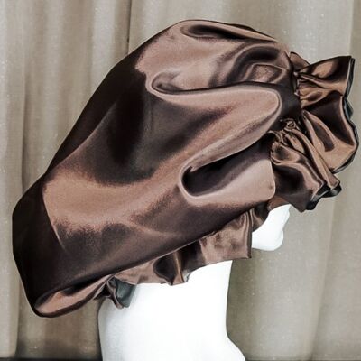 100% Satin Reversible Double Layered Bonnet - Brown - Women  / L