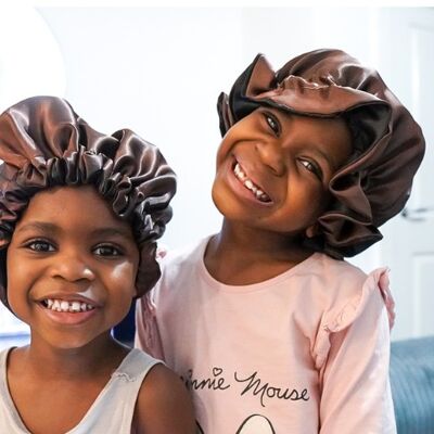 100% Satin Reversible Double Layered Bonnet - Brown - Children / 2 - 6 Years
