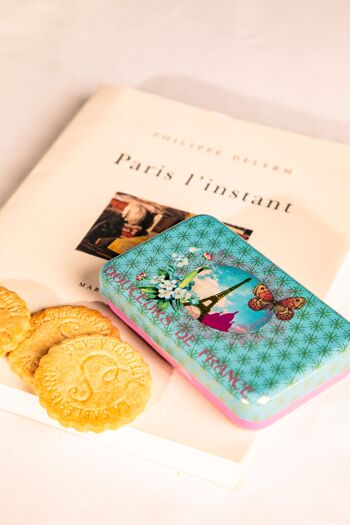 Biscuits sablés nature pur beurre frais - mini boite métal "Paris Bleu" 35 g 2