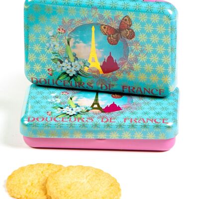 Pure fresh butter plain shortbread biscuits - mini metal box "Paris Bleu" 35 g