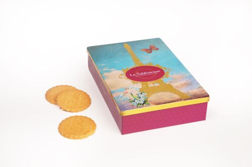 Biscuits sablés nature pur beurre frais - boite métal "Paris papillon" 150 g
