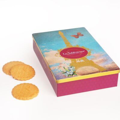 Biscuits sablés nature pur beurre frais - boite métal "Paris papillon" 150 g