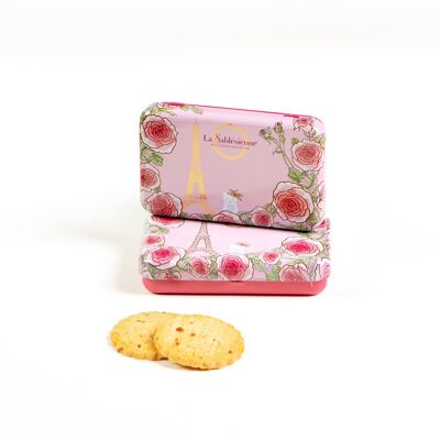 Biscuits sablés caramel beurre salé - mini boite métal "Un matin à Paris" 35 g