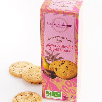 Organic & vegan chocolate chip and banana shortbread cookies - 110 g cardboard box