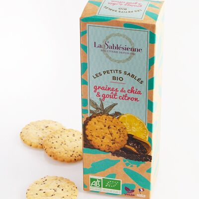 Galletas de mantequilla de limón y semillas de chía orgánicas y veganas - Caja de cartón de 110 g