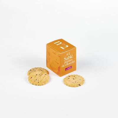 Chocolate chip shortbread cookies - Mini cardboard cube n°2 35 g