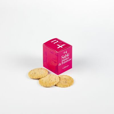 Biscotti di pasta frolla con chips di lamponi - Mini cubo in cartoncino n°4 35 g
