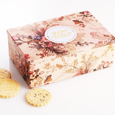 Shortbread biscuits plain assortment of pure fresh butter, chocolate chips and salted butter caramel - metal box "Dream in the Undergrowth" 300 g