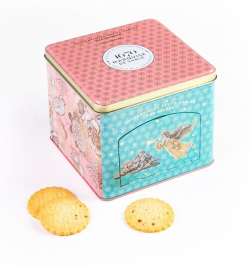Biscuits sablés pépites de caramel beurre salé - boite métal distributrice "L'ange musicien" 300 g