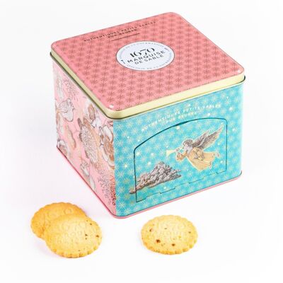 Galletas de mantequilla con chips de caramelo de mantequilla salada - caja dispensadora metálica "El ángel del músico" 300 g