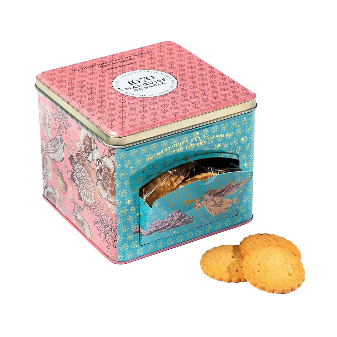 Shortbread biscuits with salted caramel chips - "The Musician Angel" metal dispenser tin, 300g