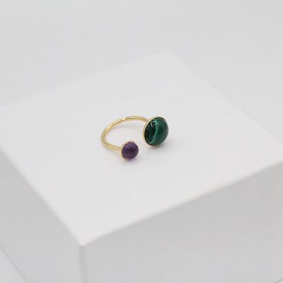 RIVOLI MALACHITE / AMETHYST RING