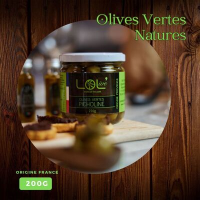 Green Olives - 200gr Jar & Pasteurized - Picholine - France / Provence