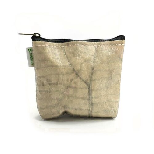 Vegan Teak Leaf Leather Straight Edge Coin Bag in Natural