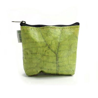 Borsa portamonete vegana in pelle foglia di teak con bordo dritto in verde