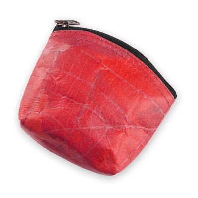 Vegan Teak Leaf Leather Mini Coin Purse - Berry Red