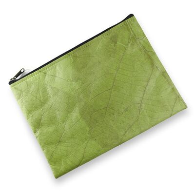 Pochette vegana in pelle con foglia di teak - verde foglia