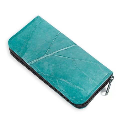 Vegan Teak Leaf Leather Ladies Zip Over Wallet - Freshwater Teal