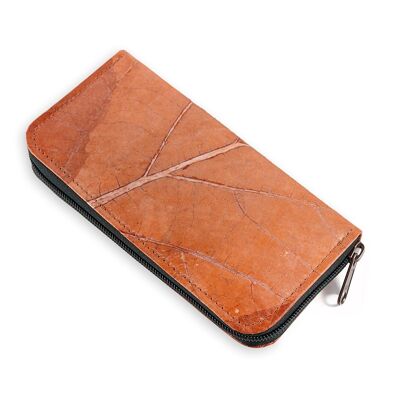 Vegan Teak Leaf Leather Ladies Zip Over Wallet - Cinnamon Orange