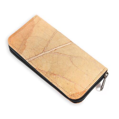 Vegan Teak Leaf Leather Ladies Zip Over Wallet - Natural