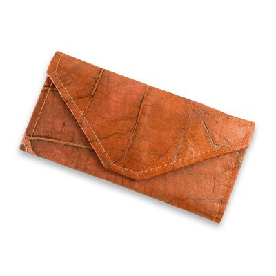 Portafoglio continentale da donna in pelle vegana con foglia di teak - Arancio cannella