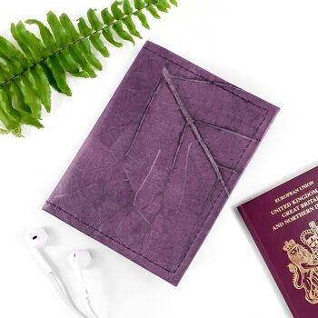 Protège Passeport en Cuir Feuille - Lavande Foncé 2