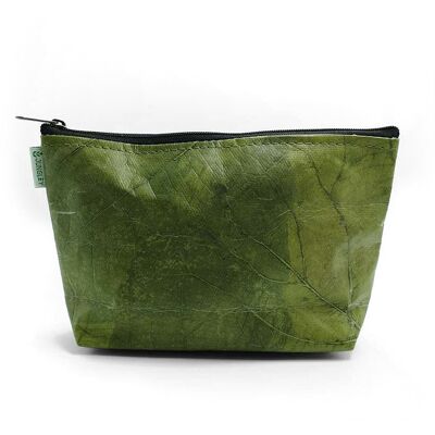 Kleine Make-up-Tasche aus veganem Teakblatt-Leder in Grün