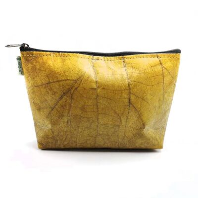 Vegan Teak Leaf Leather Small Make Up Bag in Yellow