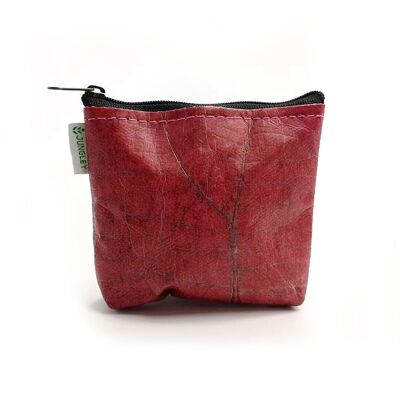 Sac à monnaie à bord droit en cuir feuille de teck végétalien en rose