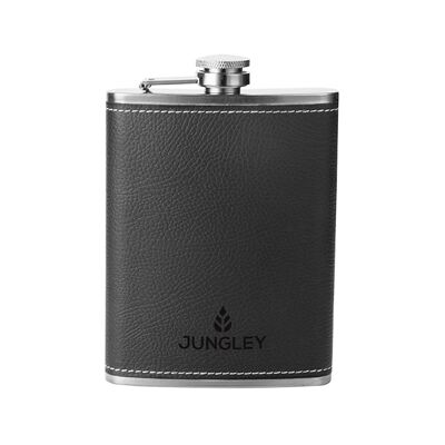 Jungley Faux Leather 8oz Hip Flask - Black