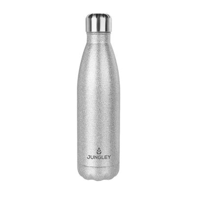 Jungley Glitter Isolierte Wasserflasche – Silber