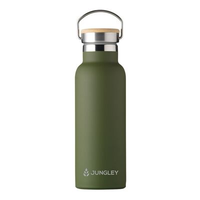 Eco Friendly Insulated 17oz Water Bottle with Bamboo Lid - Green