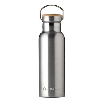 Umweltfreundliche, isolierte 17-Unzen-Wasserflasche mit Bambusdeckel – Silber