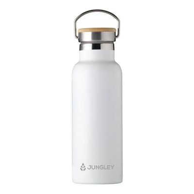 Eco Friendly Insulated 17oz Water Bottle with Bamboo Lid - White