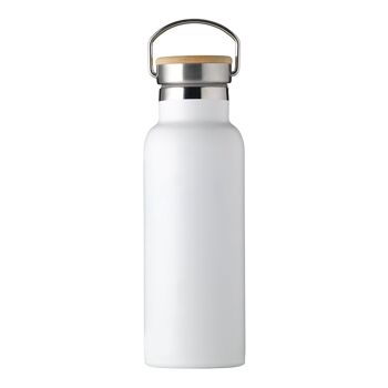 Bouteille d'eau isolée écologique de 17 oz avec couvercle en bambou - Blanc 6