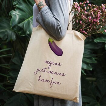 Sac fourre-tout drôle - Les végétaliens veulent juste s'amuser - Aubergine - Sac en toile 100% coton 2