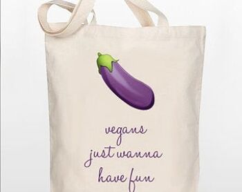 Sac fourre-tout drôle - Les végétaliens veulent juste s'amuser - Aubergine - Sac en toile 100% coton 4