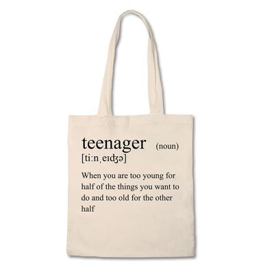 Funny Tote Bag - Definition of Teenager - 100% Cotton Canvas Bag