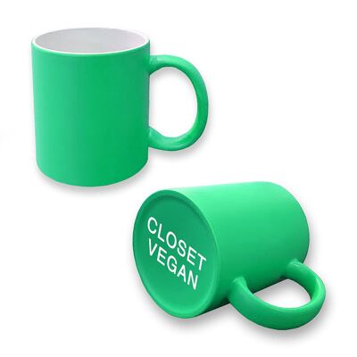 Secret 'Closet Vegan' Message Neon Mug - Regalo vegano hilarante, taza de té o café, regalos veganos del Reino Unido, taza vegana divertida, taza de café vegana