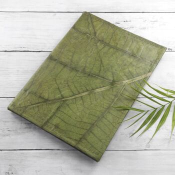Journal rechargeable A5 en cuir de feuille de teck végétalien - vert feuille 2