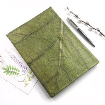 Journal rechargeable A5 en cuir de feuille de teck végétalien - vert feuille 3