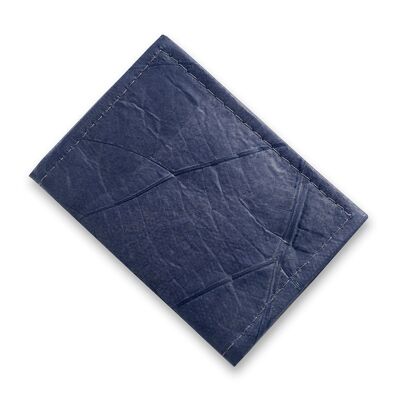 Porte-cartes à deux volets en cuir feuille de teck végétalien - Bleu nuit