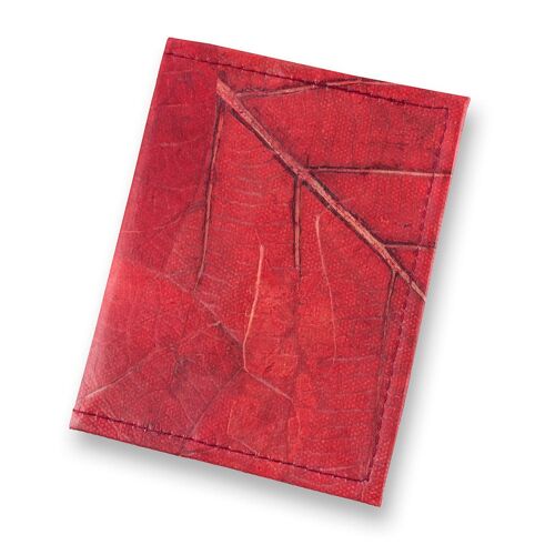 Vegan Teak Leaf Leather Passport Cover - Berry Red