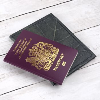 Protège Passeport en Cuir Feuille - Noir Galet 3