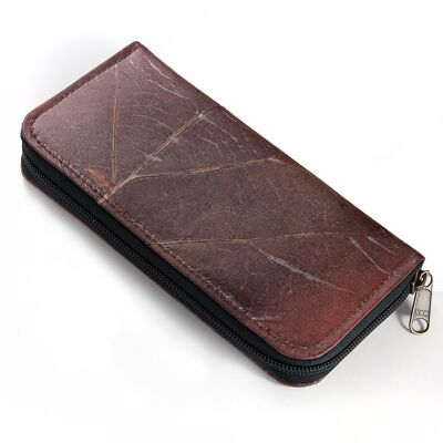 Ladies Zip Over Wallet in Leaf Leather - Chestnut Brown