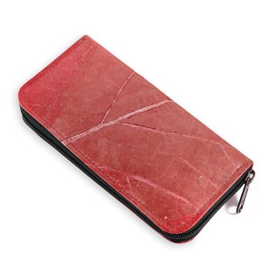 Ladies Zip Over Wallet in Leaf Leather - Berry Red