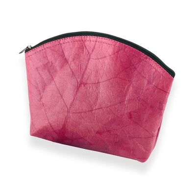 Trousse de Maquillage Moyenne en Cuir Feuille - Rose Corail