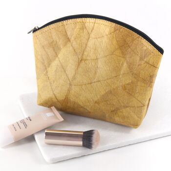 Trousse de Maquillage Moyenne en Cuir Feuille - Jaune Toscan 2