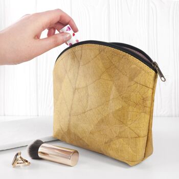 Trousse de Maquillage Moyenne en Cuir Feuille - Jaune Toscan 6