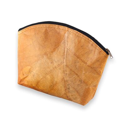 Make Up Bag Large in Leaf Leather - Cinnamon Orange